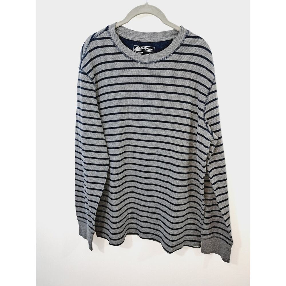 Eddie Bauer Men's Gray Striped Thermal Long Sleeve Shirt Size Large